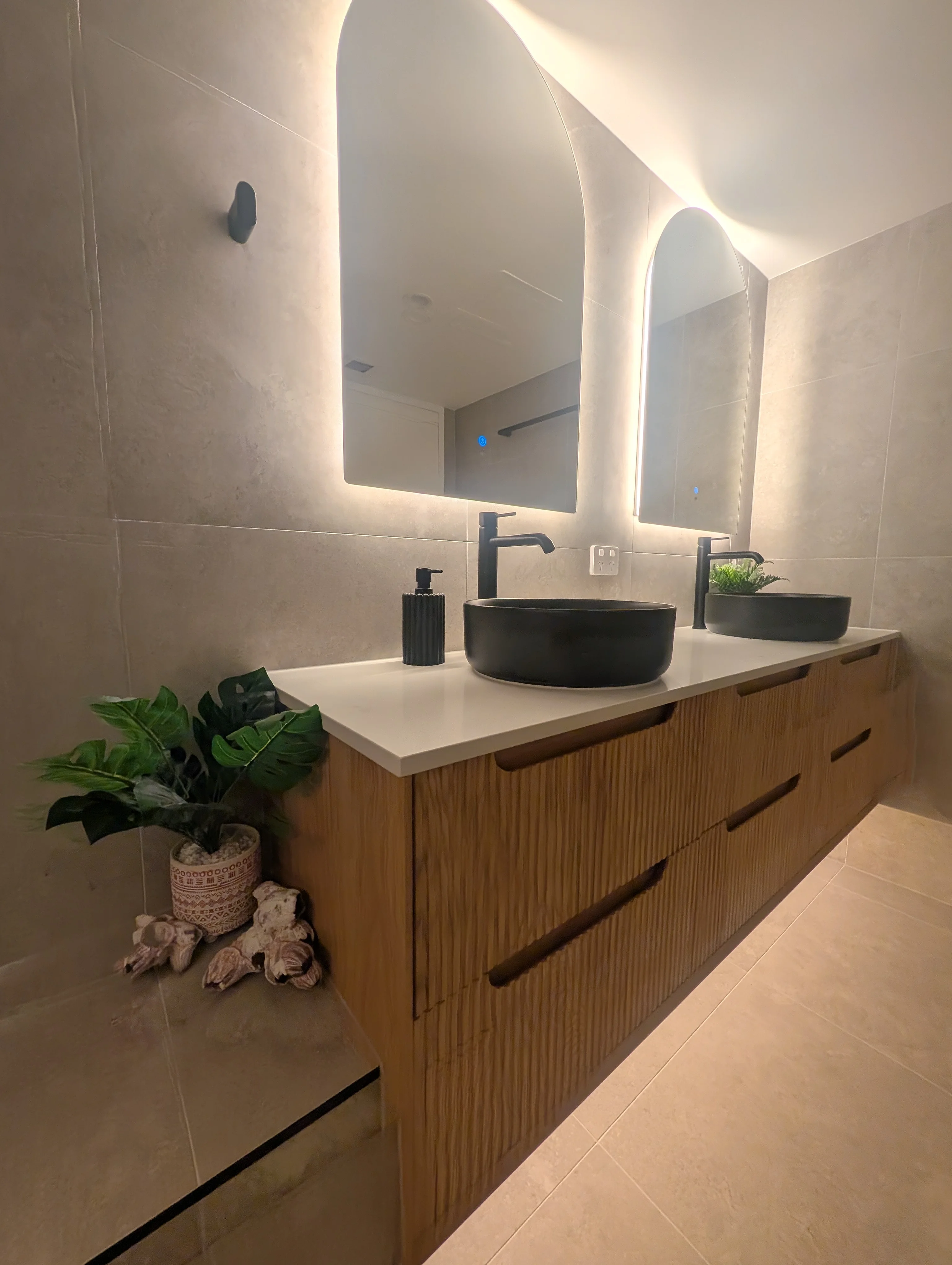 Warm Minimal Bathroom - bathroom renovation in Surfers Paradise, Gold Coast
